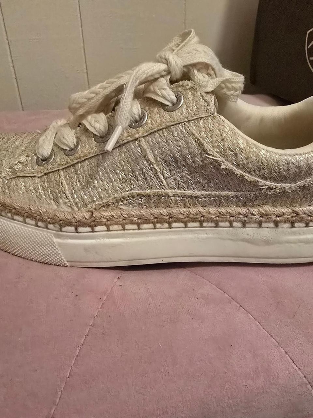 Womens Metallic Textured Lace-Up Sneakers Espadrille Look